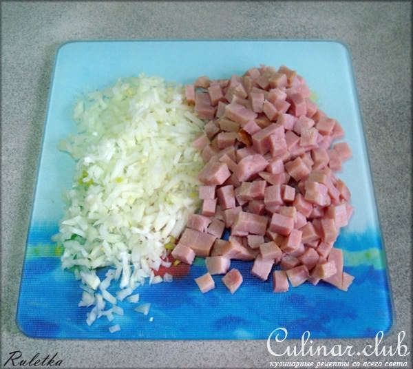 Блинчики с ветчиной и сырной корочкой.