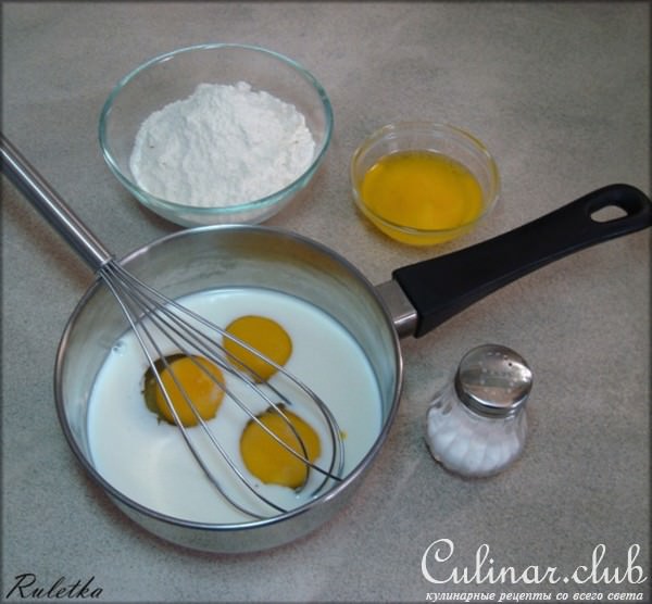Блинчики с ветчиной и сырной корочкой.