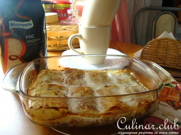 Блинный пирог с рисом,яйцом и зелёным луком (бабушкин пирог).