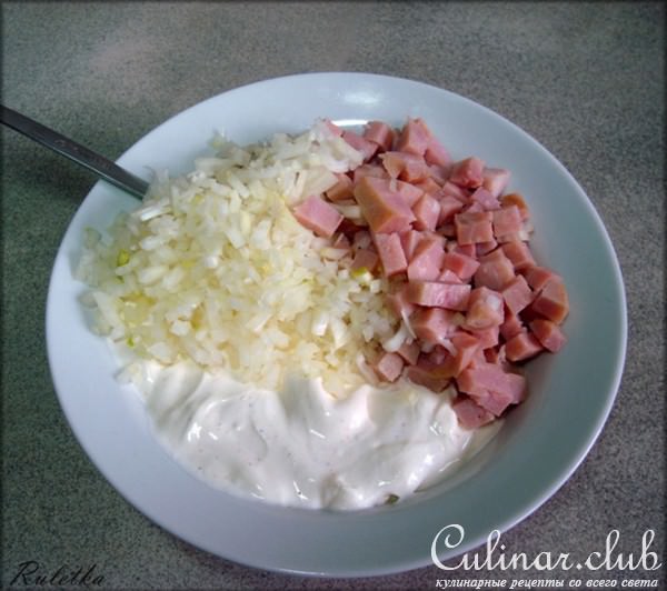 Блинчики с ветчиной и сырной корочкой.