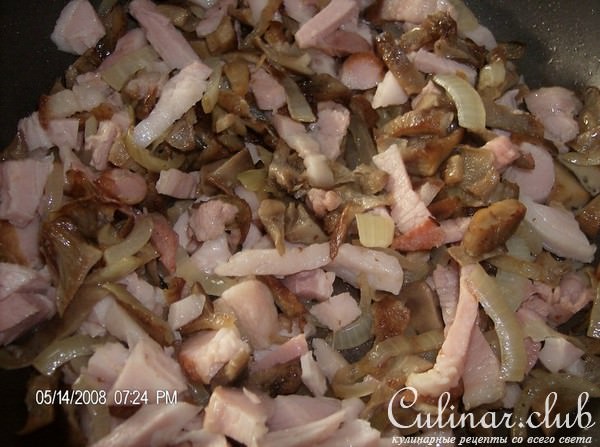 Паста с копченной рулькой и грибами (вариант)