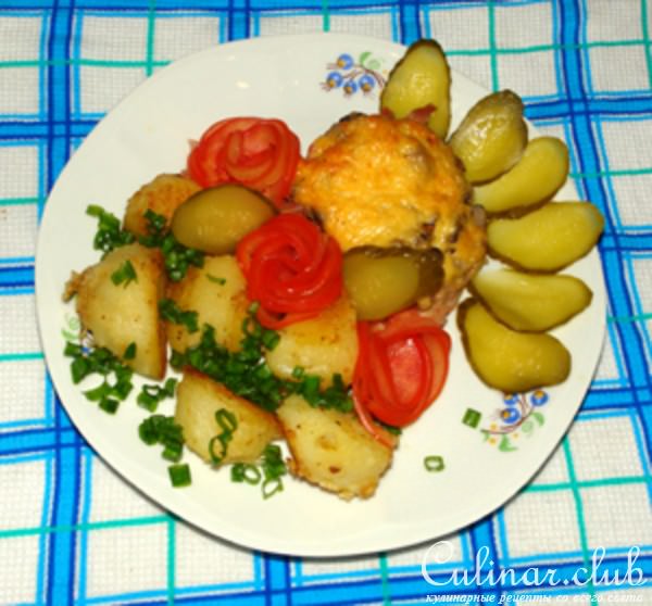 Окорочка запеченные с грибами и сыром