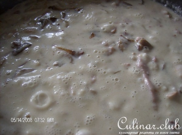 Паста с копченной рулькой и грибами (вариант)