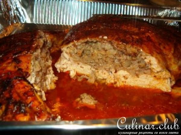 Фаршированная курица без костей.