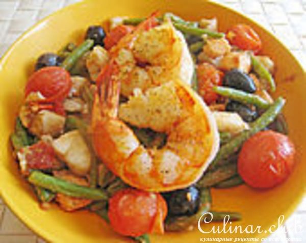 Рыбное чудо с овощами и креветками.