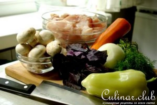 Ленивое жаркое из курицы и грибов