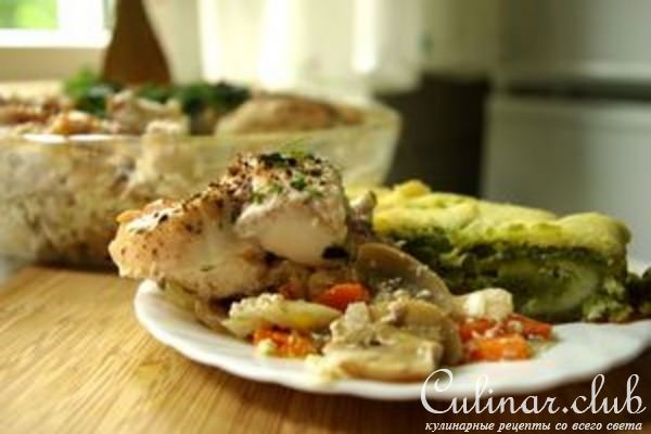 Ленивое жаркое из курицы и грибов
