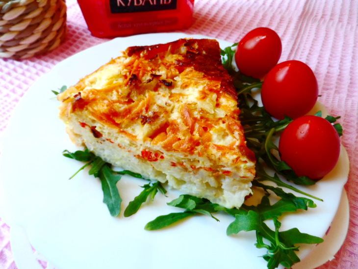 Овощная запеканка с рисом и креветками.