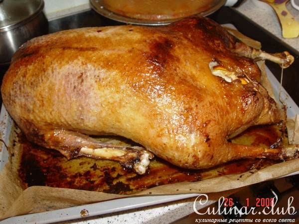 Гусь фаршированый яблоками и апельсинами