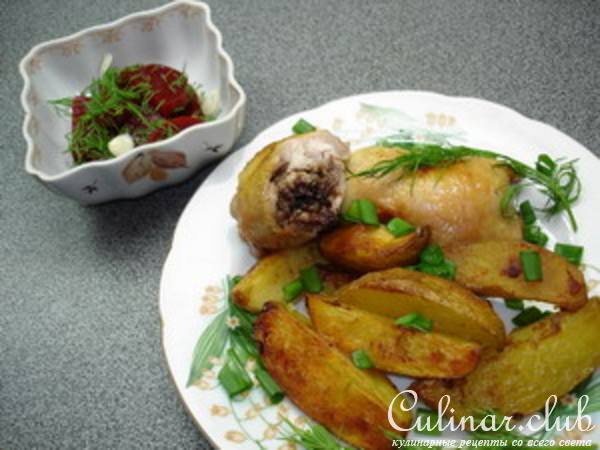 Окорочка фаршированные,черносливом с грецкими орехами, да с печеным картофелем на гарнир"