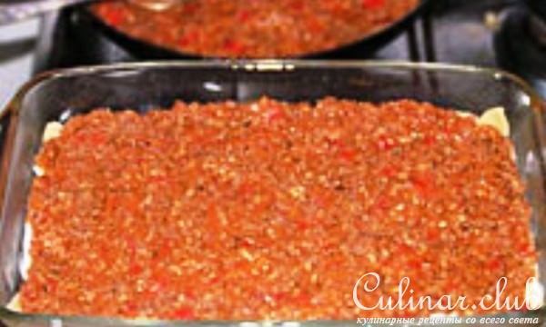 Лазанья с шампиньонами и фарша