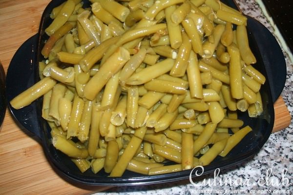 фасоль ,картошка с беконом