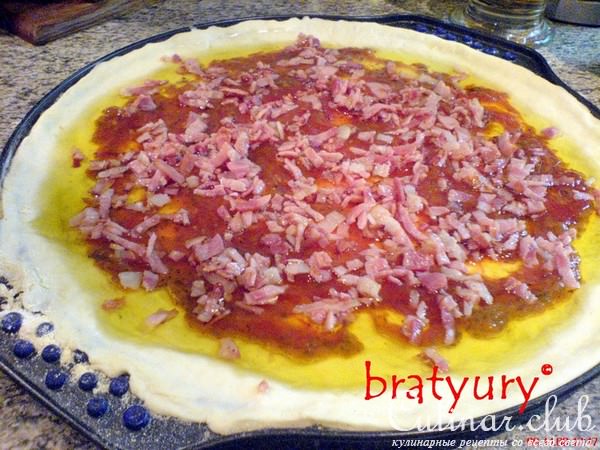 Pizza con pancetta e broccoli - Пицца с беконом и брокколи