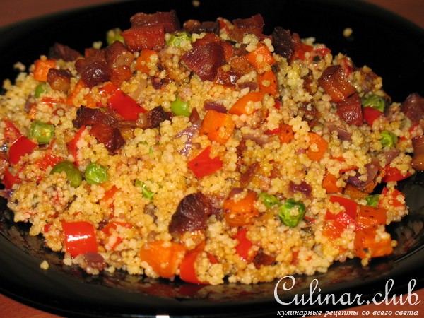 Кускус с овощами и шкварками