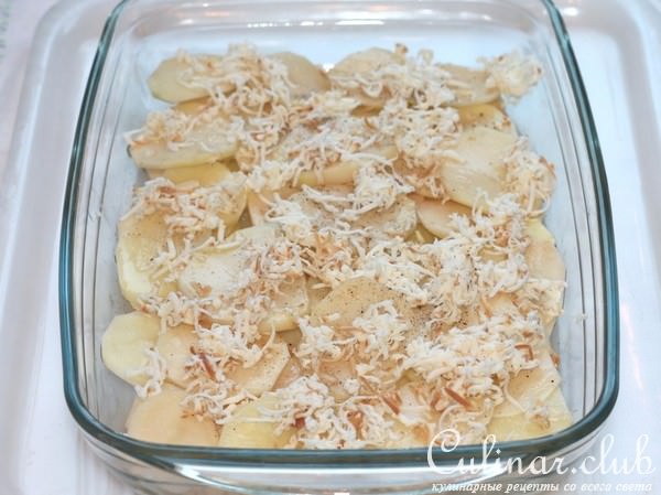 Картофельный гратен с зелёным горошком