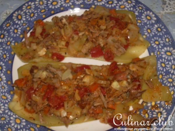 Кабачковые караблики на пару и в духовке с мясом от индюшачей шеи