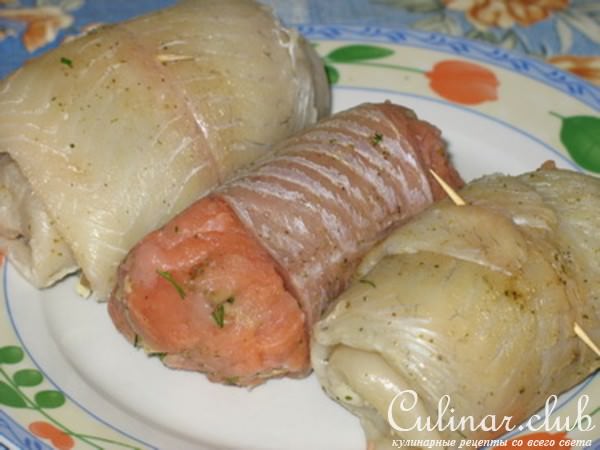 Рулетики рыбные с сырно-грибной начинкой