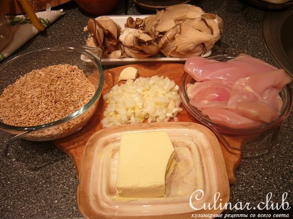 каша овсяная с курицей и грибами