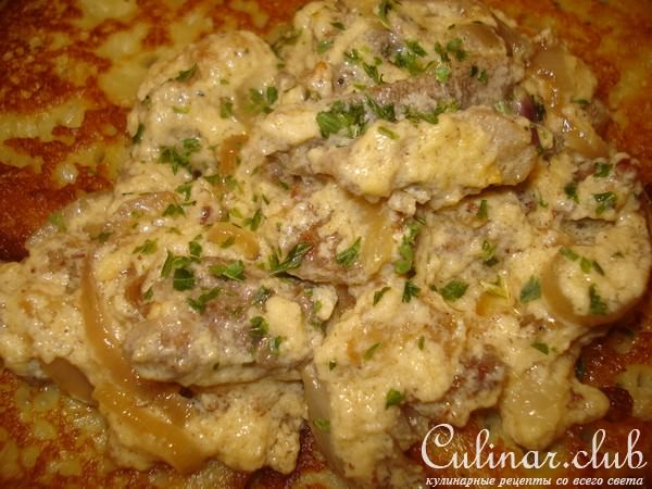 Заварные картофельные оладьи с мясным соусом"мачанка"