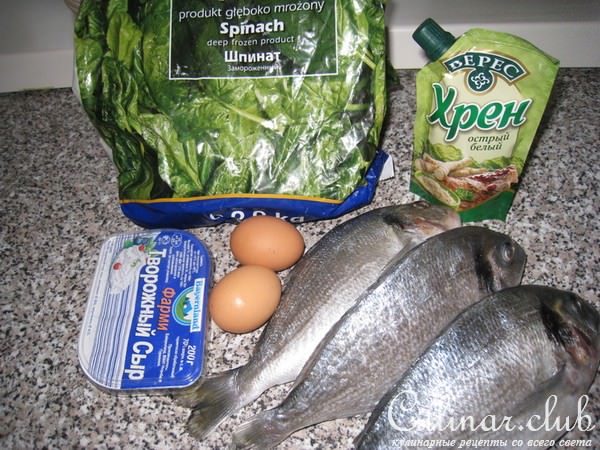 Дорада с начинкой из шпината