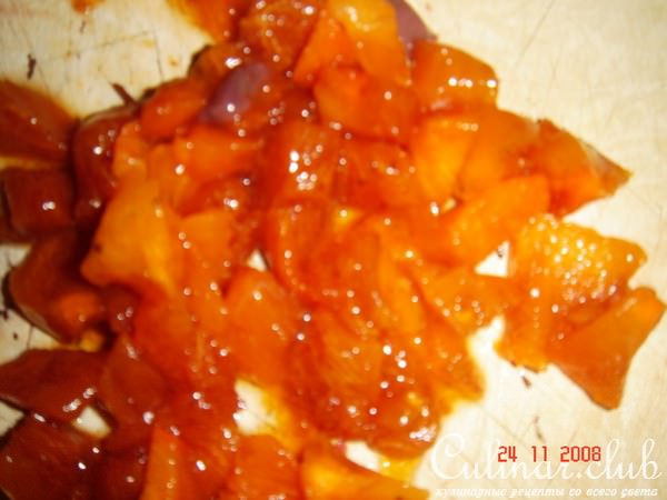 Бефстроганов из печени с хурмой,сдобренный коньяком