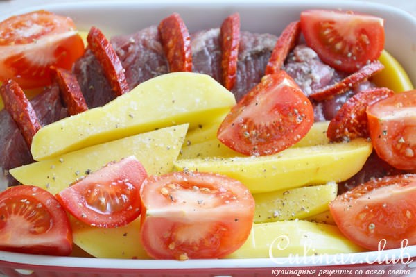 Филе миньон с чоризо, овощами и и шалфеевым маслом