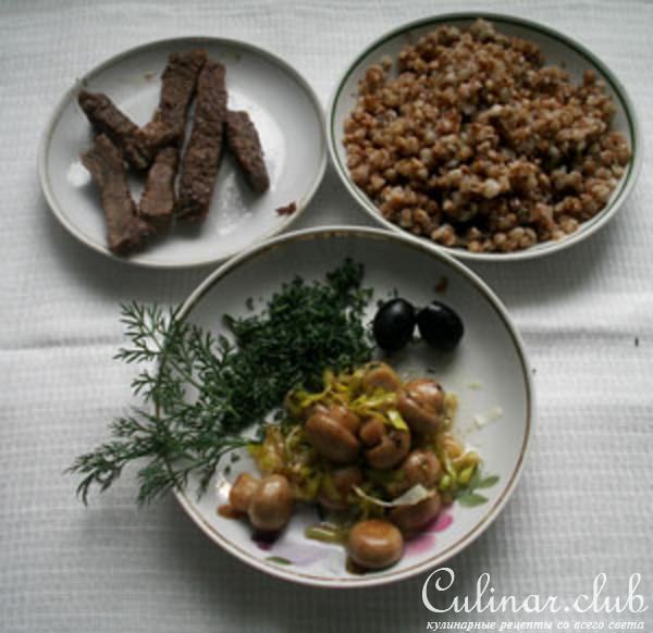 Телятина с гречкой и грибами