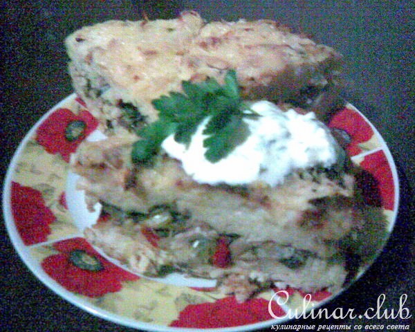 Бабка с начинкой (запеканка из вермишели с мясной начинкой)