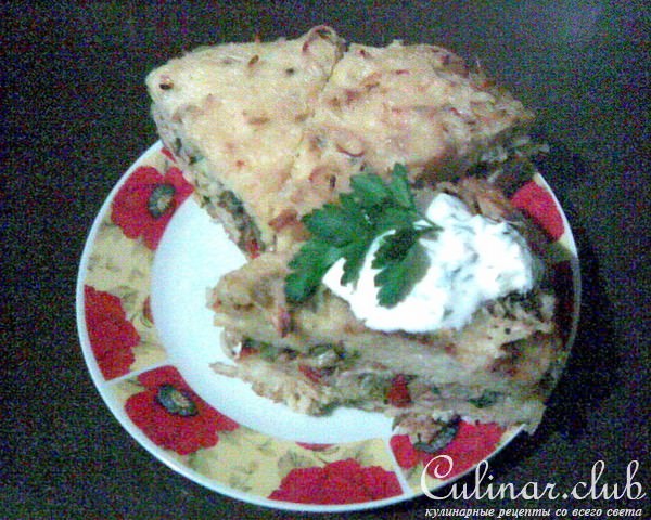 Бабка с начинкой (запеканка из вермишели с мясной начинкой)