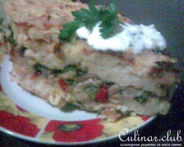 Бабка с начинкой (запеканка из вермишели с мясной начинкой)