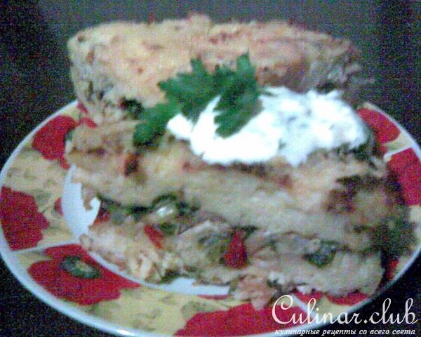 Бабка с начинкой (запеканка из вермишели с мясной начинкой)