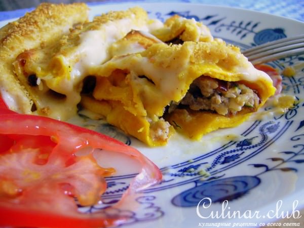 Домашние каннеллони с грибами и фаршем