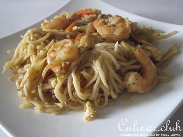 ЖАРЕННАЯ ЛАПША С КРЕВЕТКАМИ И ОВОЩАМИ / egg noodles with shrimps and vegetable / мой вариант