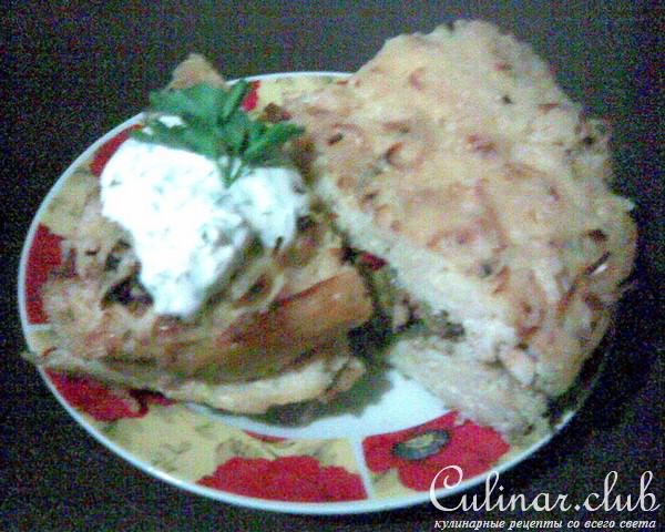Бабка с начинкой (запеканка из вермишели с мясной начинкой)