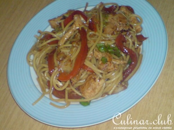 Спагетти с индейкой и перчиком