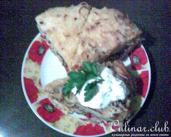 Бабка с начинкой (запеканка из вермишели с мясной начинкой)