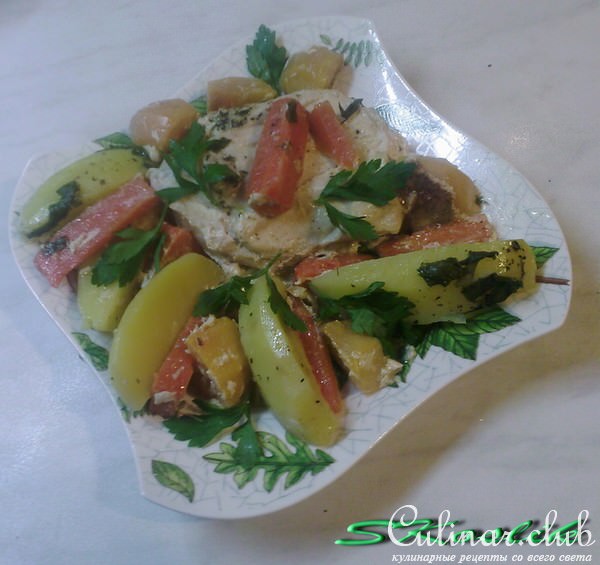 Куриная грудка с репкой и другими овощами