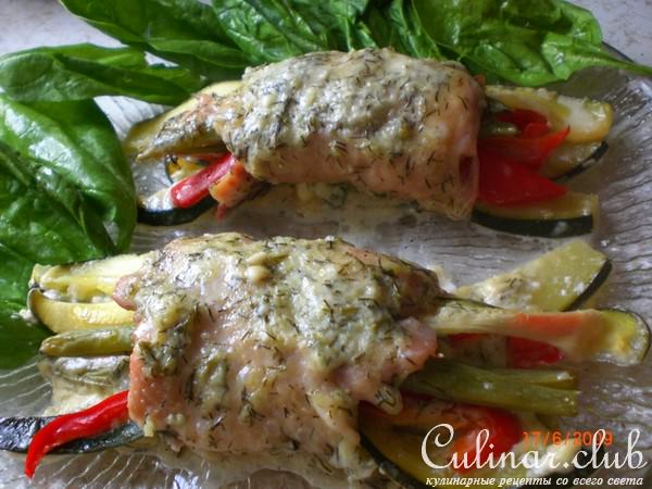 Курица с овощами и цацики дипом