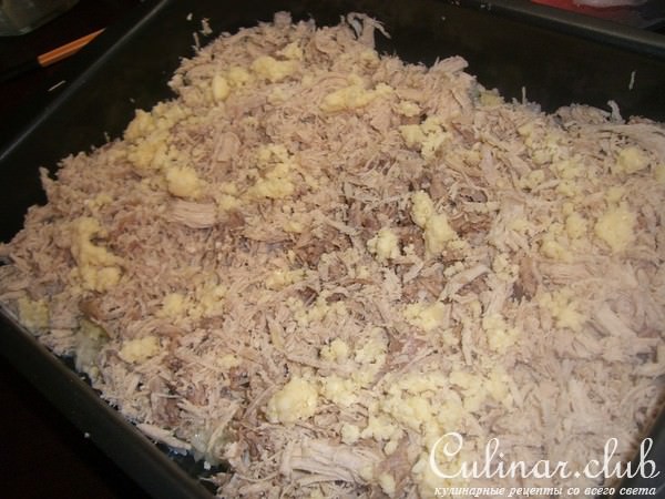 Запеканочка рисовая с курятинкой и сыром:)