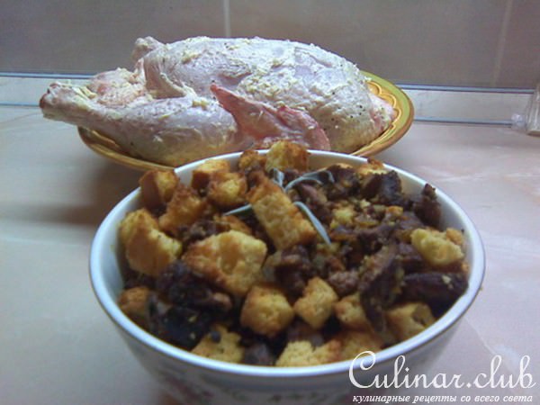Кукурузно-печеночная начинка для курицы (или индейки) на Рождество. Фаршированная курица серия №2.