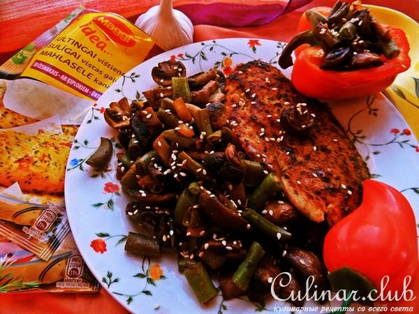Шампиньоны с фасолью к курочке