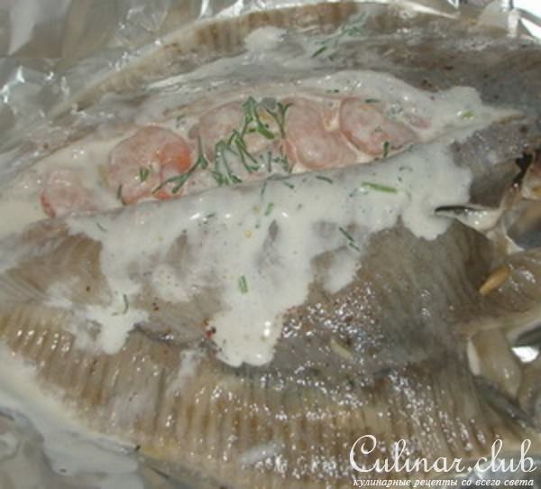Камбала, фаршированная креветками и сыром