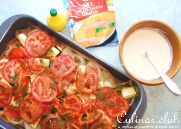 Рыба с овощами и с пикантной корочкой