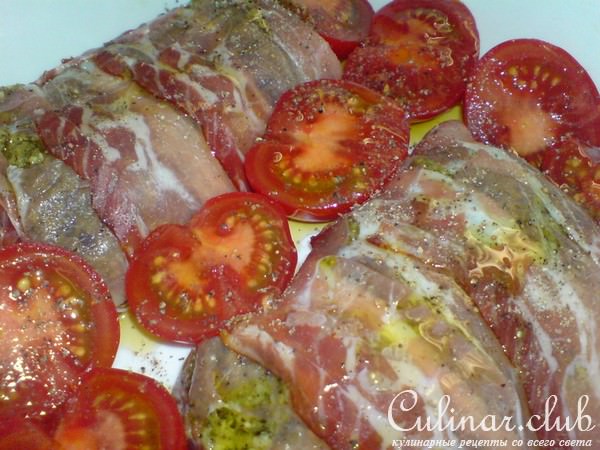 Морская форель с песто и Пармской ветчиной