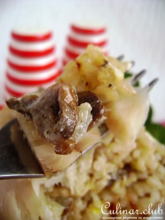 Треска, фаршированная рисом с грибами.