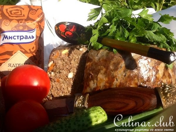 Каша гречневая с грибами и печенью в сальнике