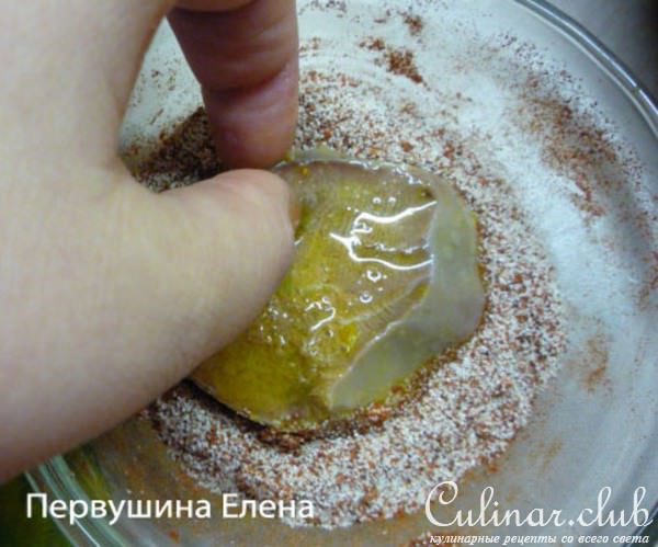 Язык, маринованный в соевом соусе в кляре из паприки