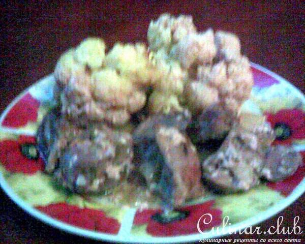 Печень куриная с цветной капустой, запеченные в сливках