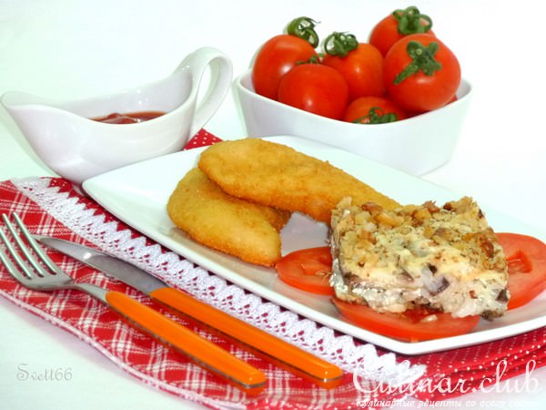 Оригинальная "Лазанья" с баклажаном и рисом к куриным отбивным