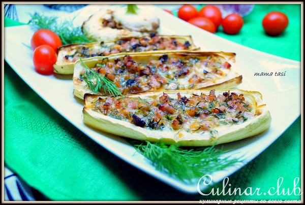 Фаршированные кабачки и грибы, горячая закуска.